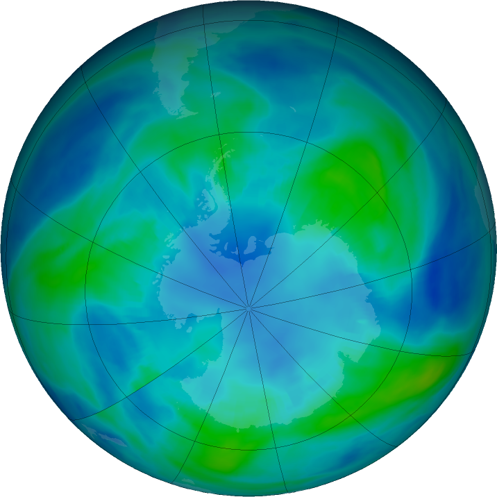 Antarctic ozone map for 20 April 2022